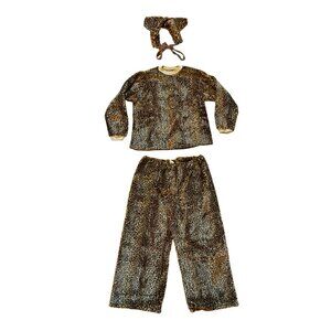 Leopard Print Costume Set Faux Fur Top Pants Headband Adult Unisex VTG Style